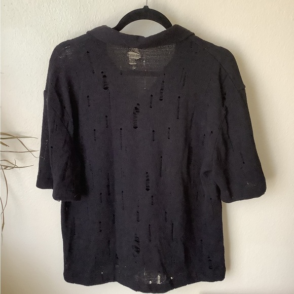 Zara Men's Shirt Distressed Knit Button Down Black Size M Resortwear Top - Picture 5 of 5